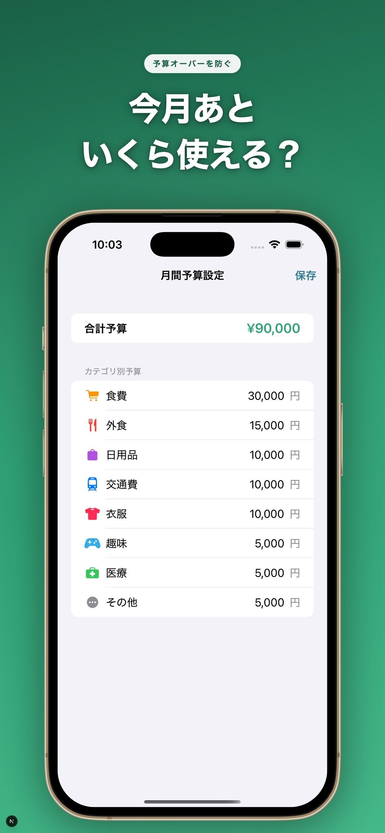 カテゴリ別予算管理画面